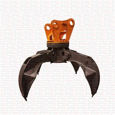 Grapa rotativa de pell de taronja muntada en excavadora